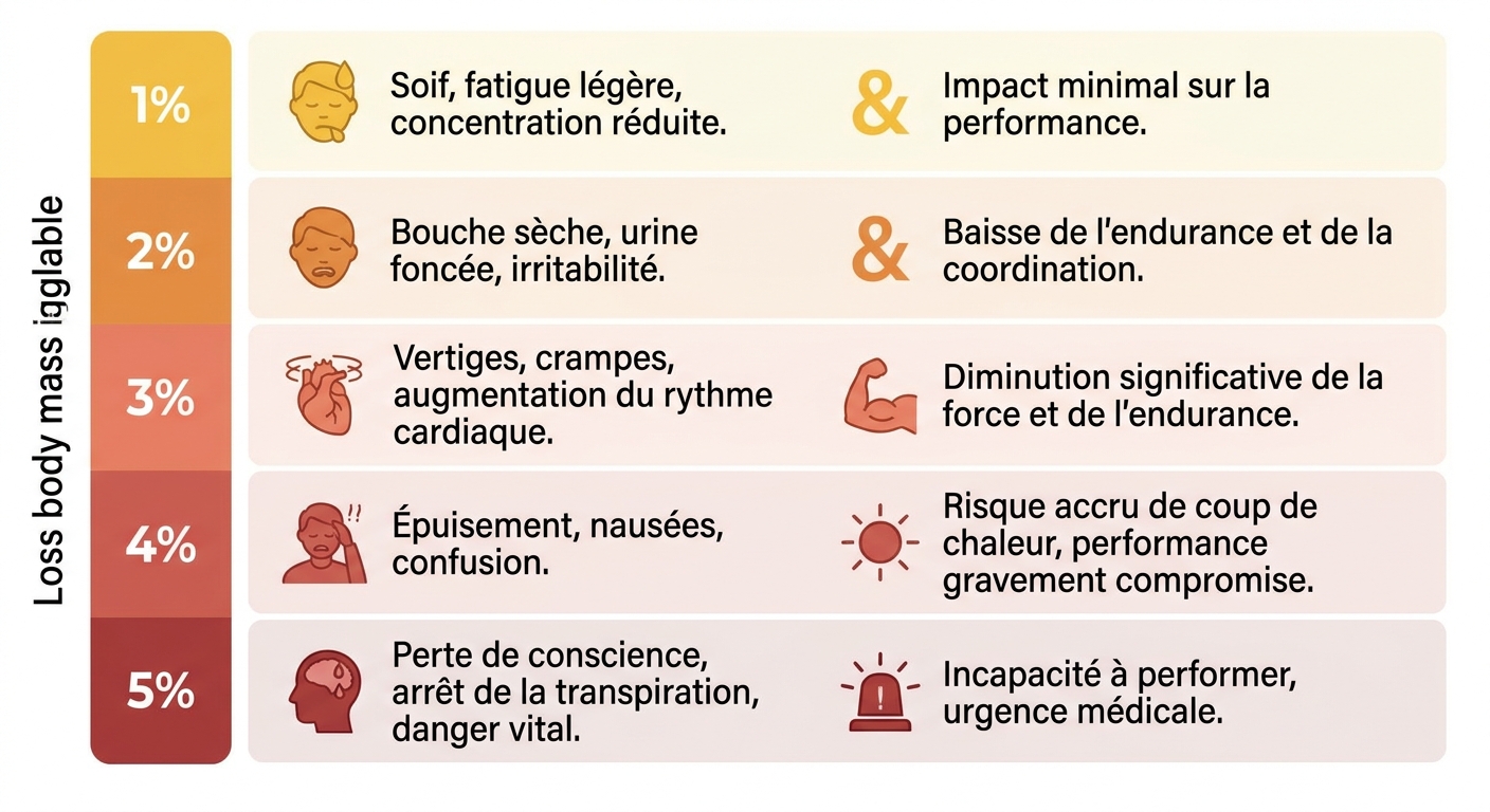 Échelle graduée des stades de déshydratation : symptômes et impact sur la performance
