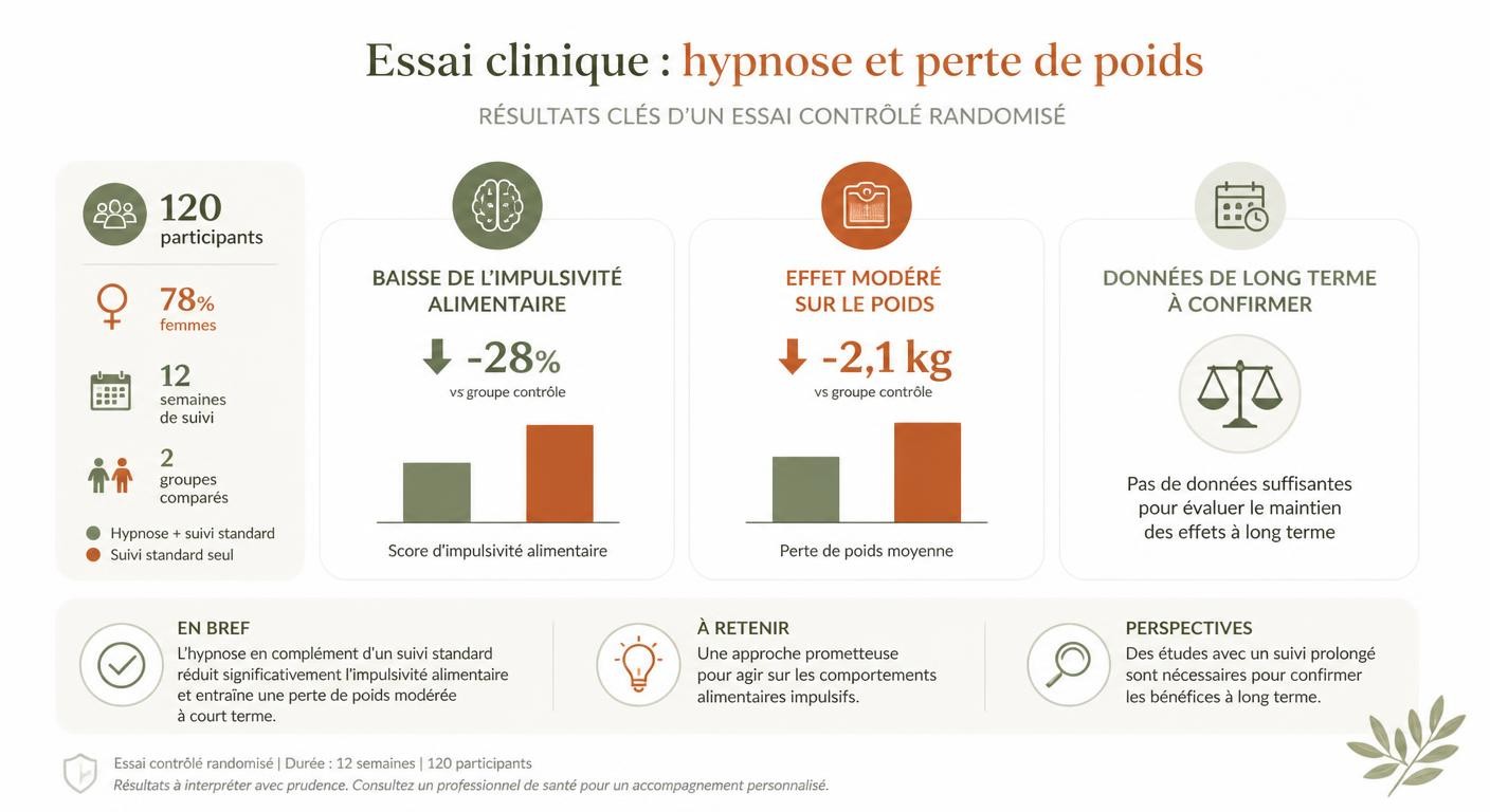 Infographie des résultats scientifiques sur l'hypnose et la perte de poids