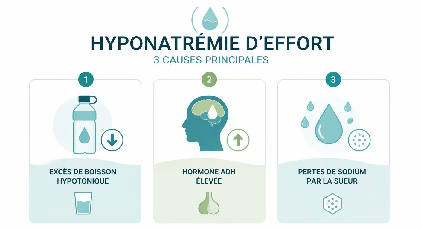 Infographie des causes de l'hyponatrémie induite par l'exercice