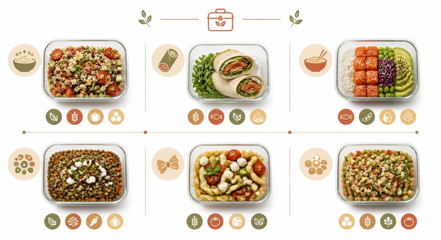 Infographie de six idées de repas froids pour le bureau sans micro-ondes