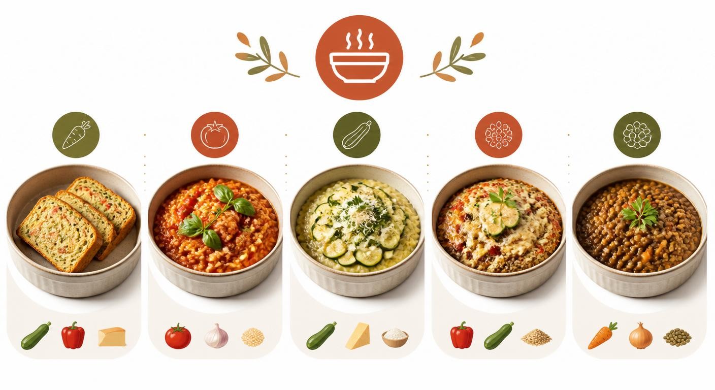 Infographie de cinq repas chauds à emporter et réchauffer au bureau