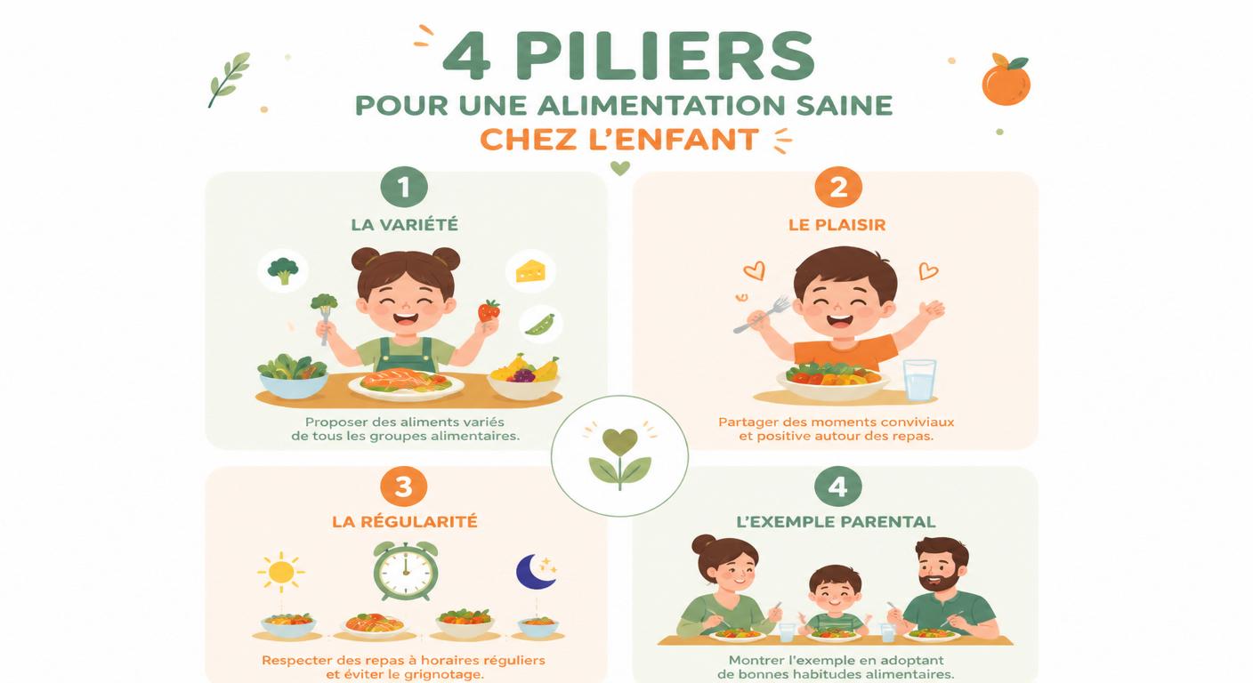 Infographie des 4 piliers d'une alimentation saine pour enfant