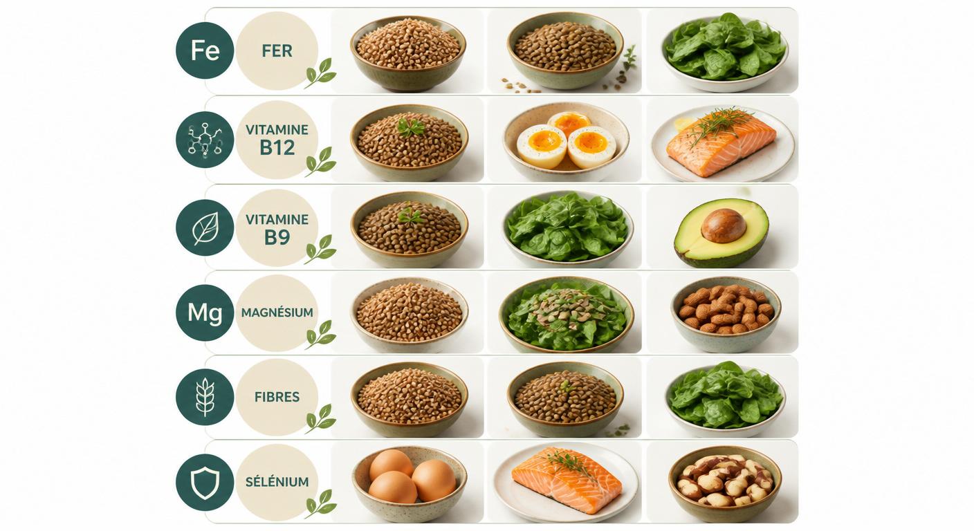 Infographie des micronutriments à surveiller et sources alimentaires sans gluten
