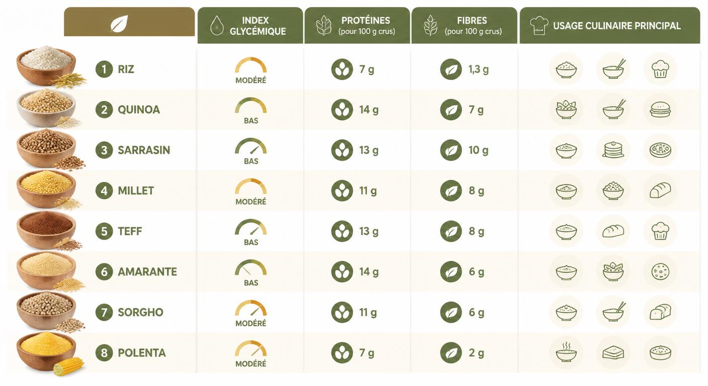 Comparatif nutritionnel des principales céréales et pseudo-céréales sans gluten