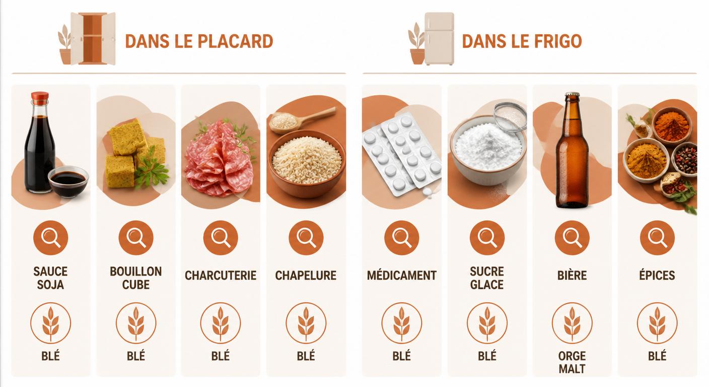 Infographie des produits du quotidien qui contiennent du gluten caché