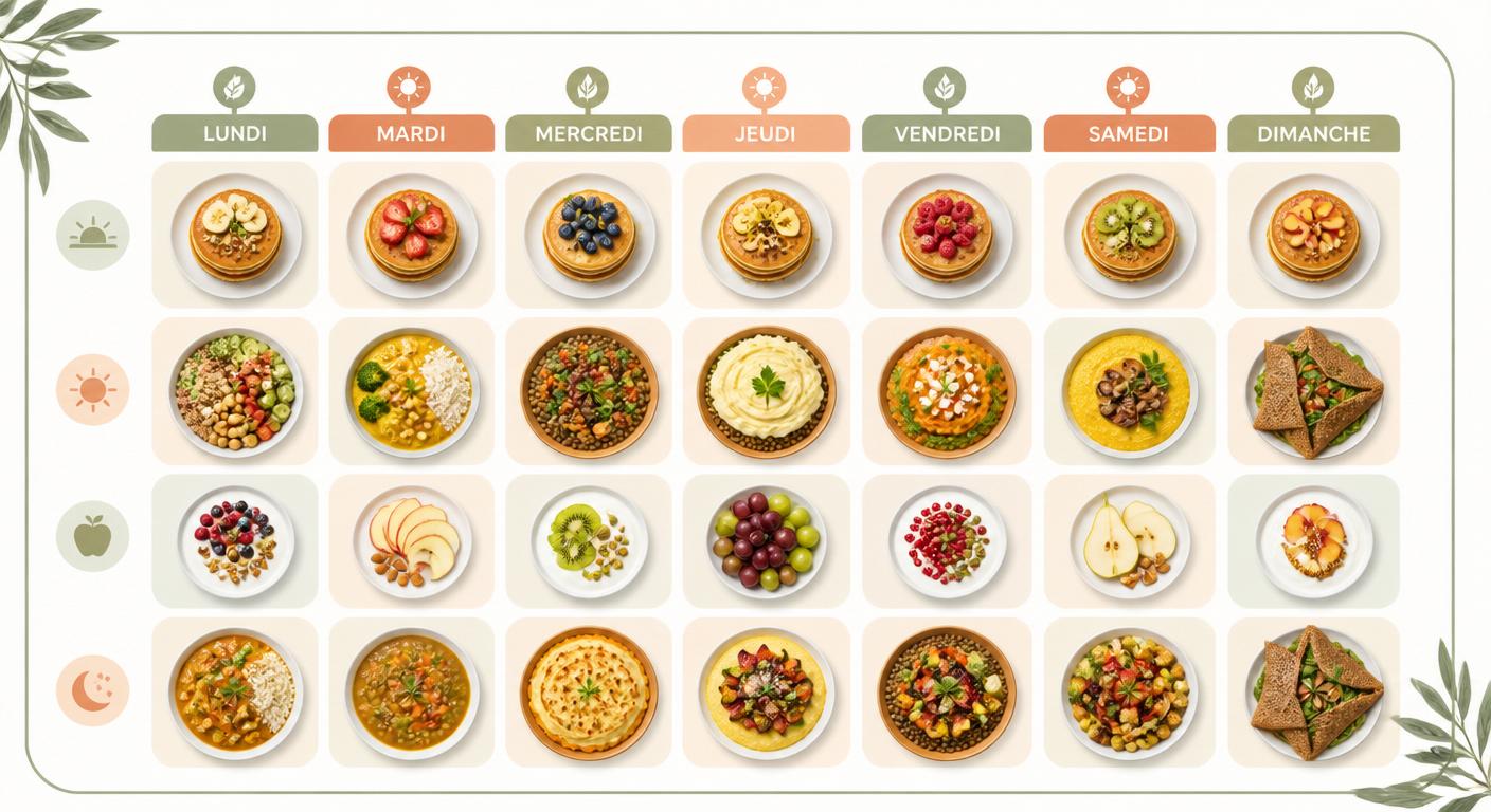 Infographie d'un menu sans gluten équilibré sur 7 jours