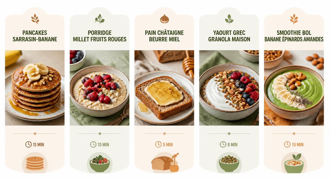 Infographie de 5 idées de petits-déjeuners sans gluten gourmands et nourrissants