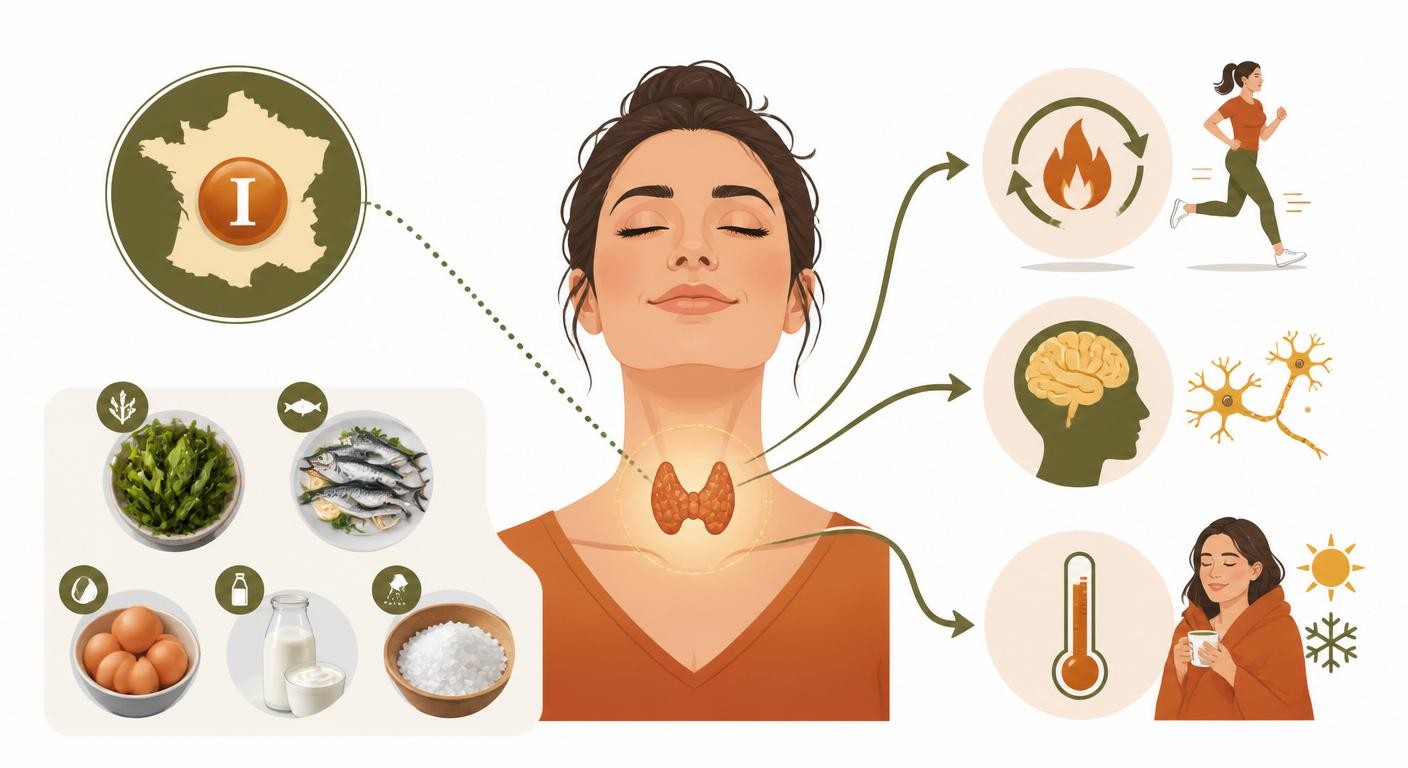 Infographie expliquant le rôle de l'iode et de la thyroïde dans l'organisme