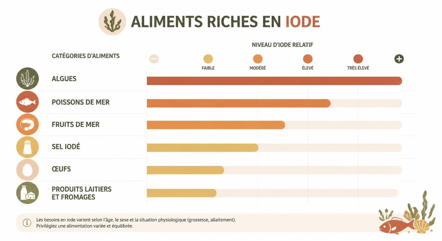 Infographie des grandes catégories d'aliments riches en iode