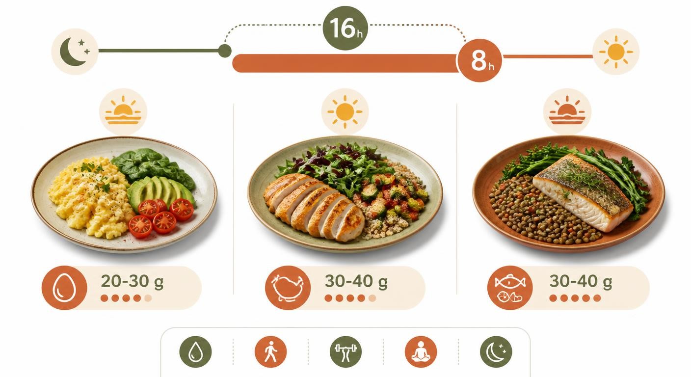 Infographie de la répartition des protéines par repas en jeûne intermittent pour la musculation