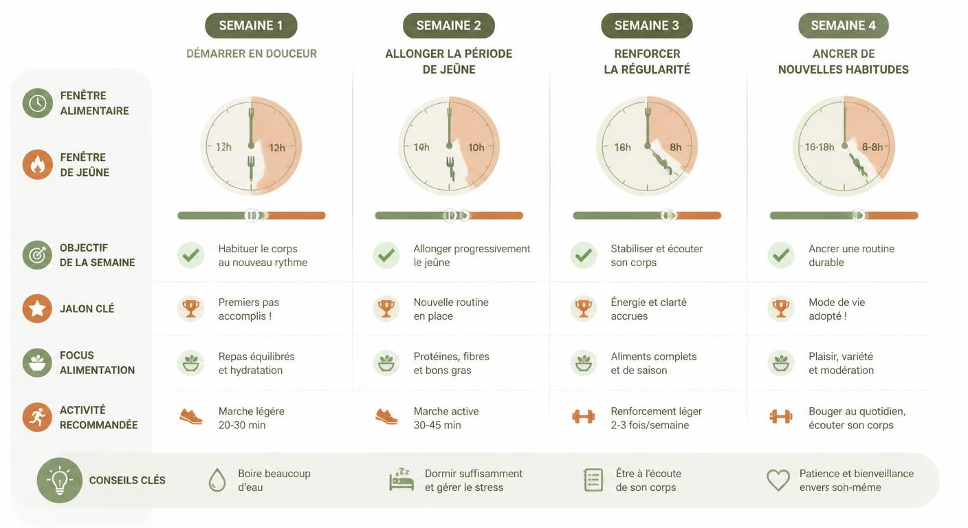 Programme progressif de jeûne intermittent sur un mois