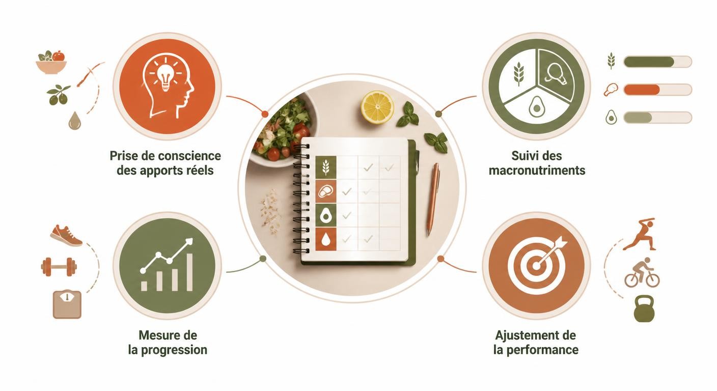 Infographie des quatre bénéfices d'un journal alimentaire sportif