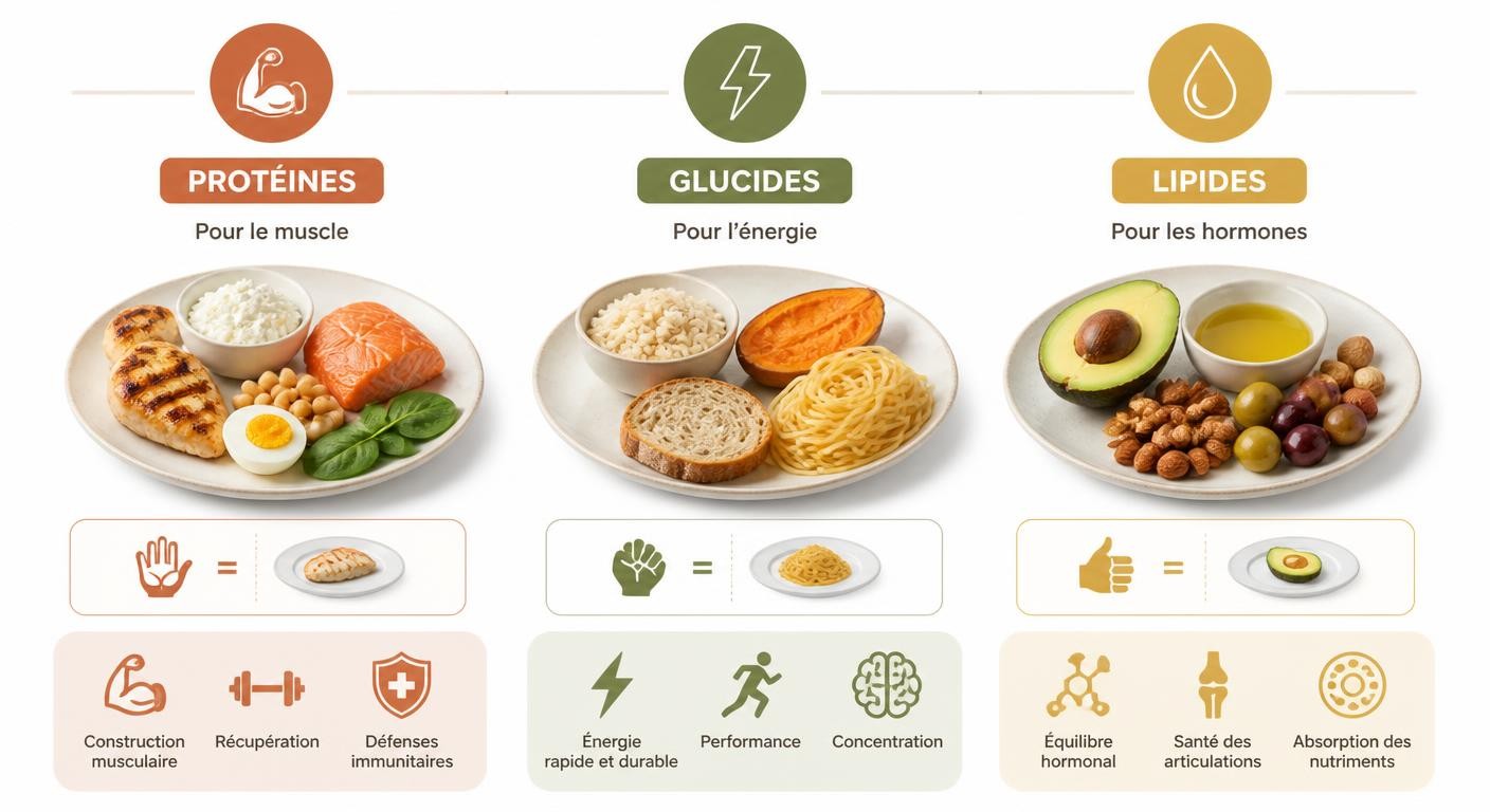 Infographie des trois macronutriments pour le sportif