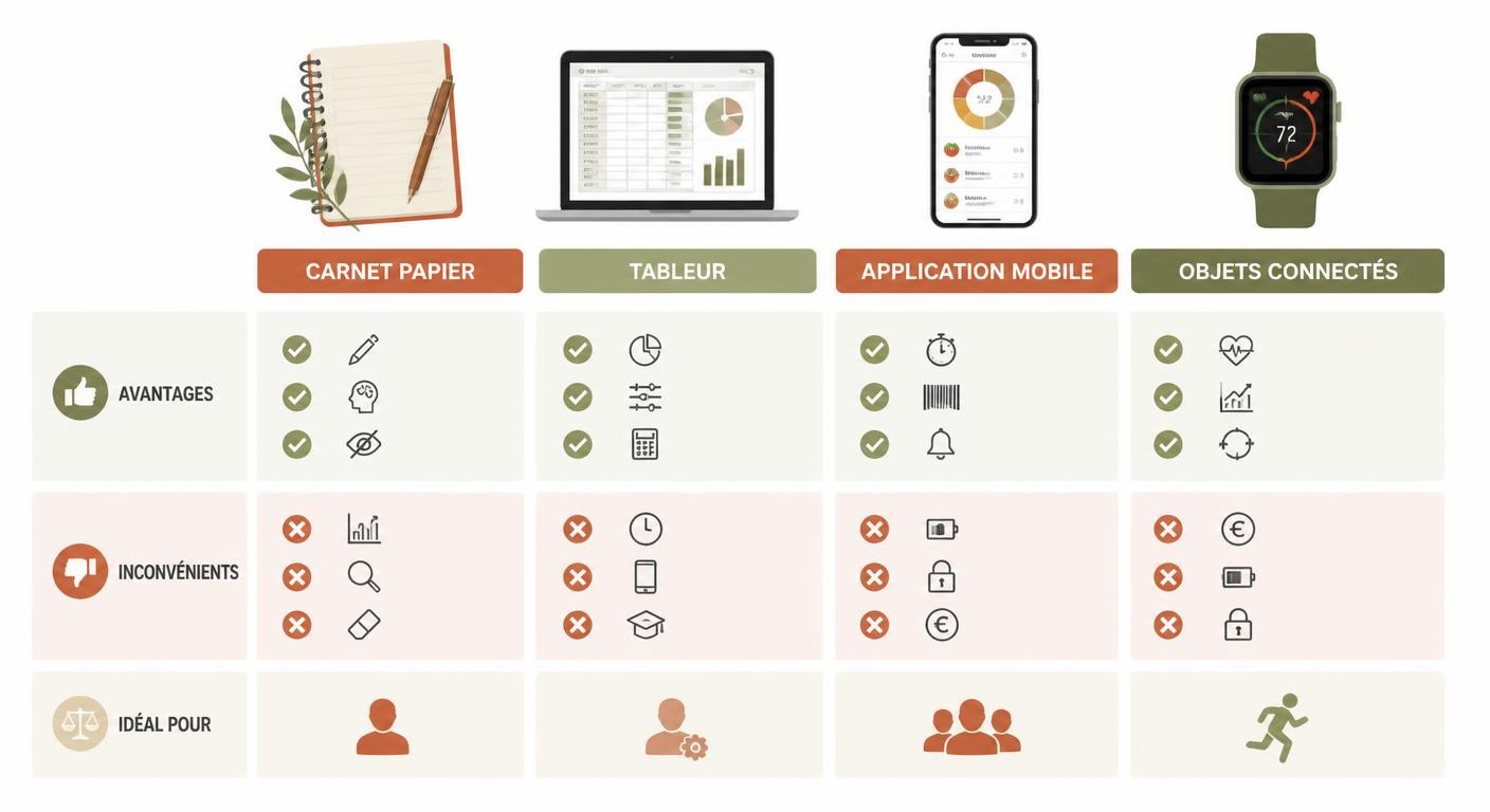 Infographie comparant les outils de suivi alimentaire pour sportif