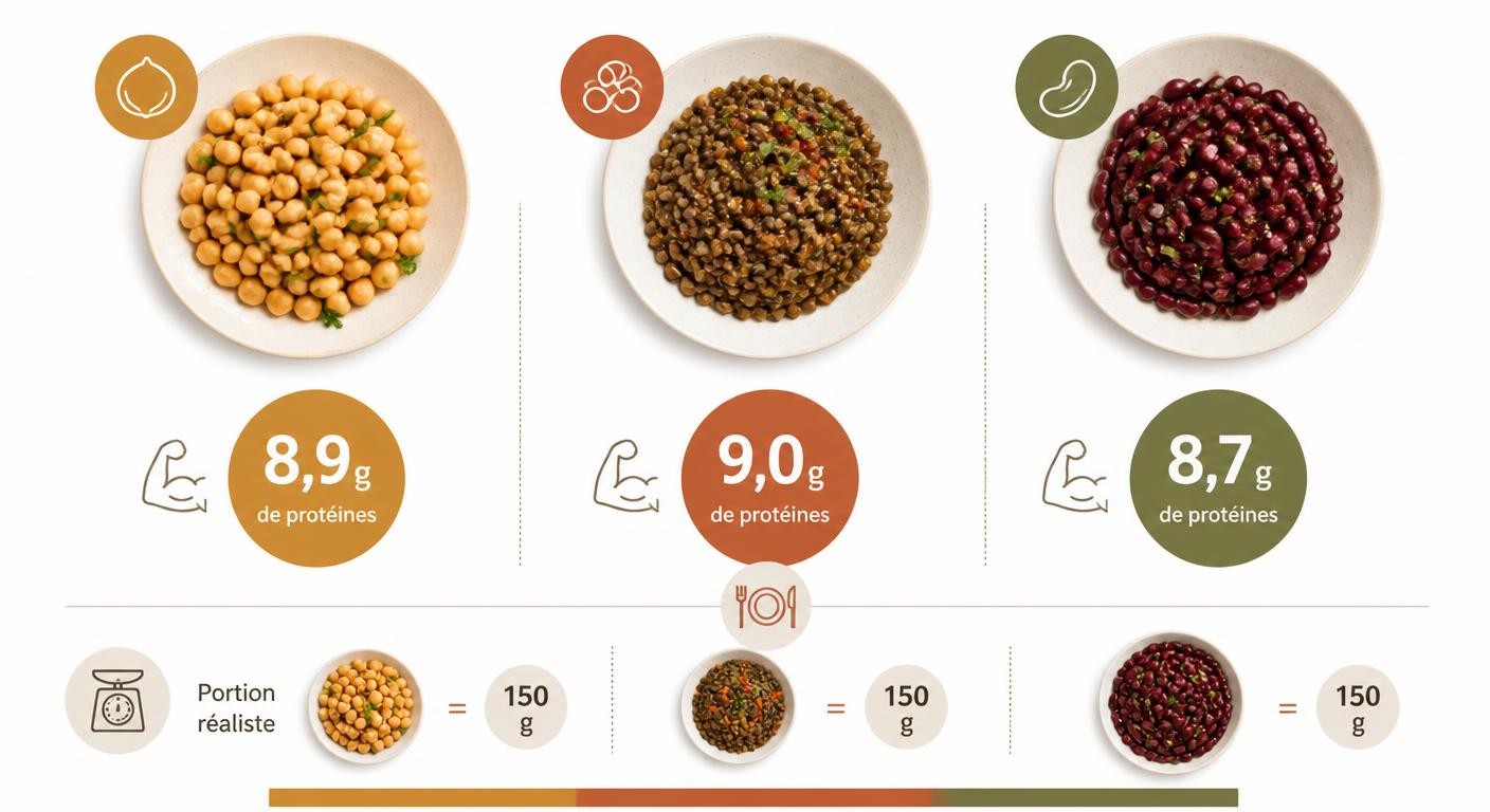 Teneur en protéines des pois chiches, lentilles et haricots par portion cuite