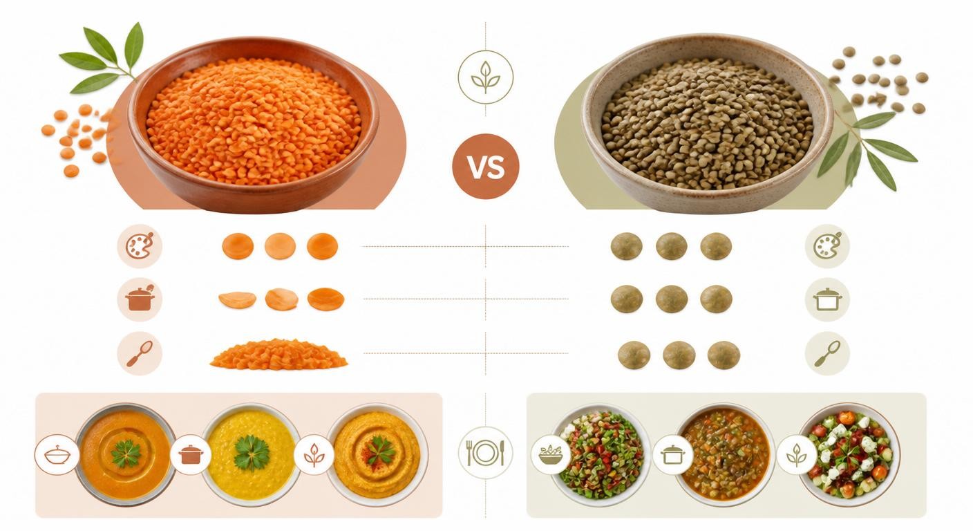 Infographie des lentilles corail et vertes et leurs usages dans la cuisine méditerranéenne