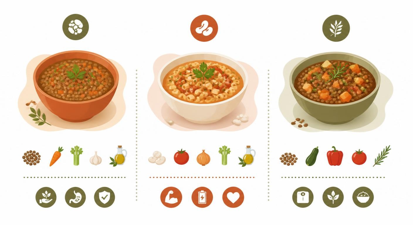 Infographie de trois plats méditerranéens aux lentilles et haricots