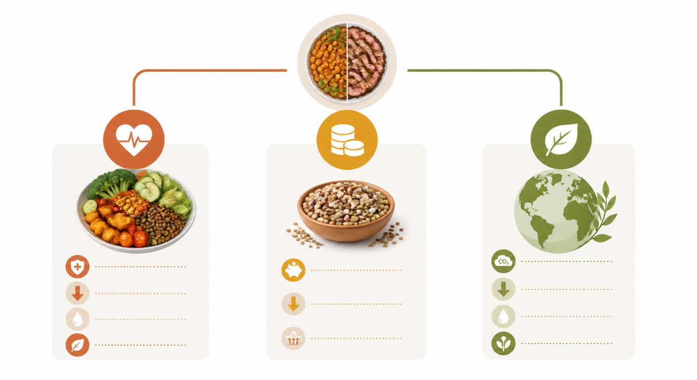 Infographie des trois bénéfices à remplacer la viande par des légumineuses