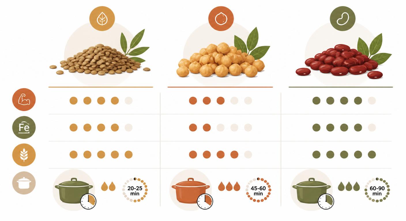 Infographie comparative lentilles pois chiches haricots rouges