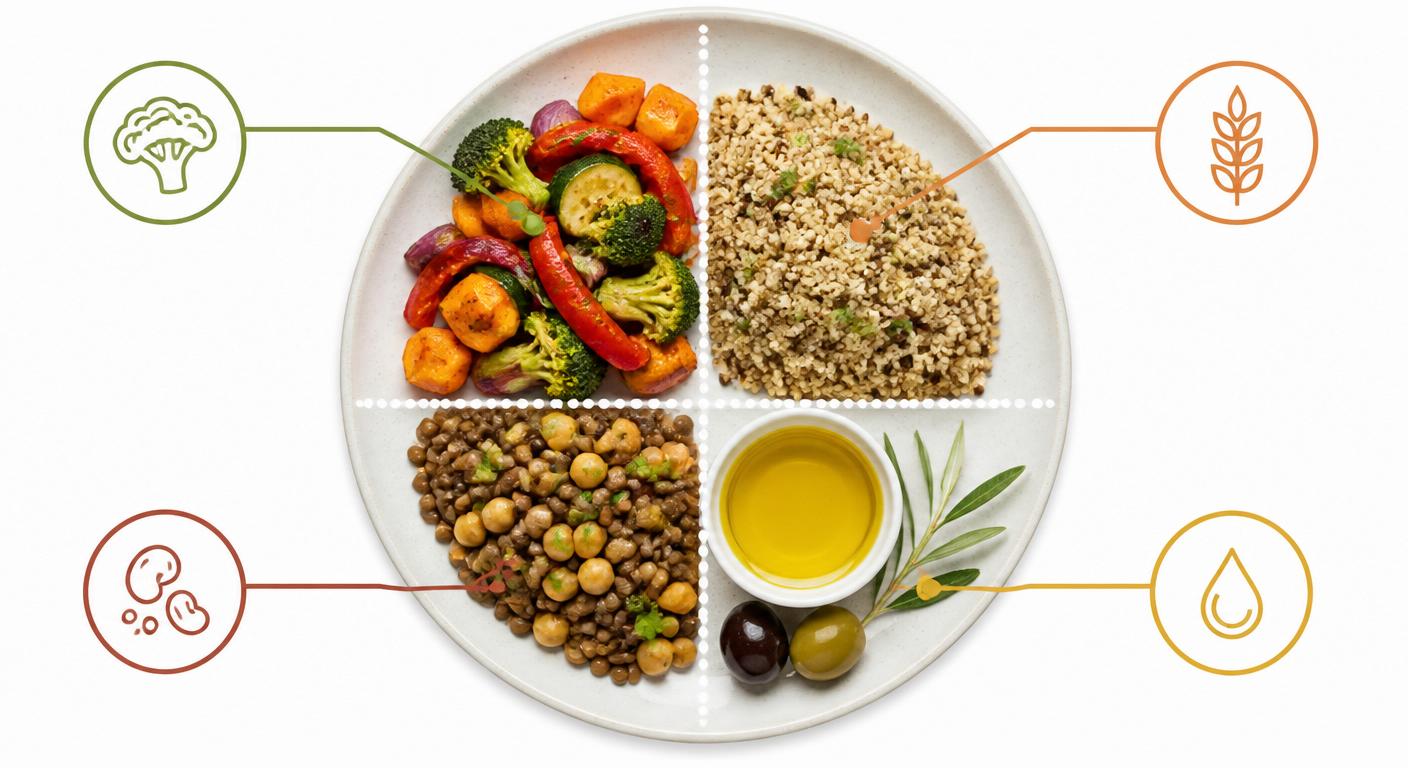 Infographie assiette idéale anti-régime avec légumineuses