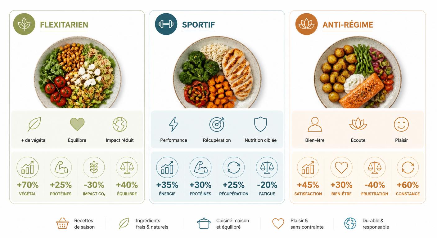 Infographie trois profils flexitarien sportif anti régime