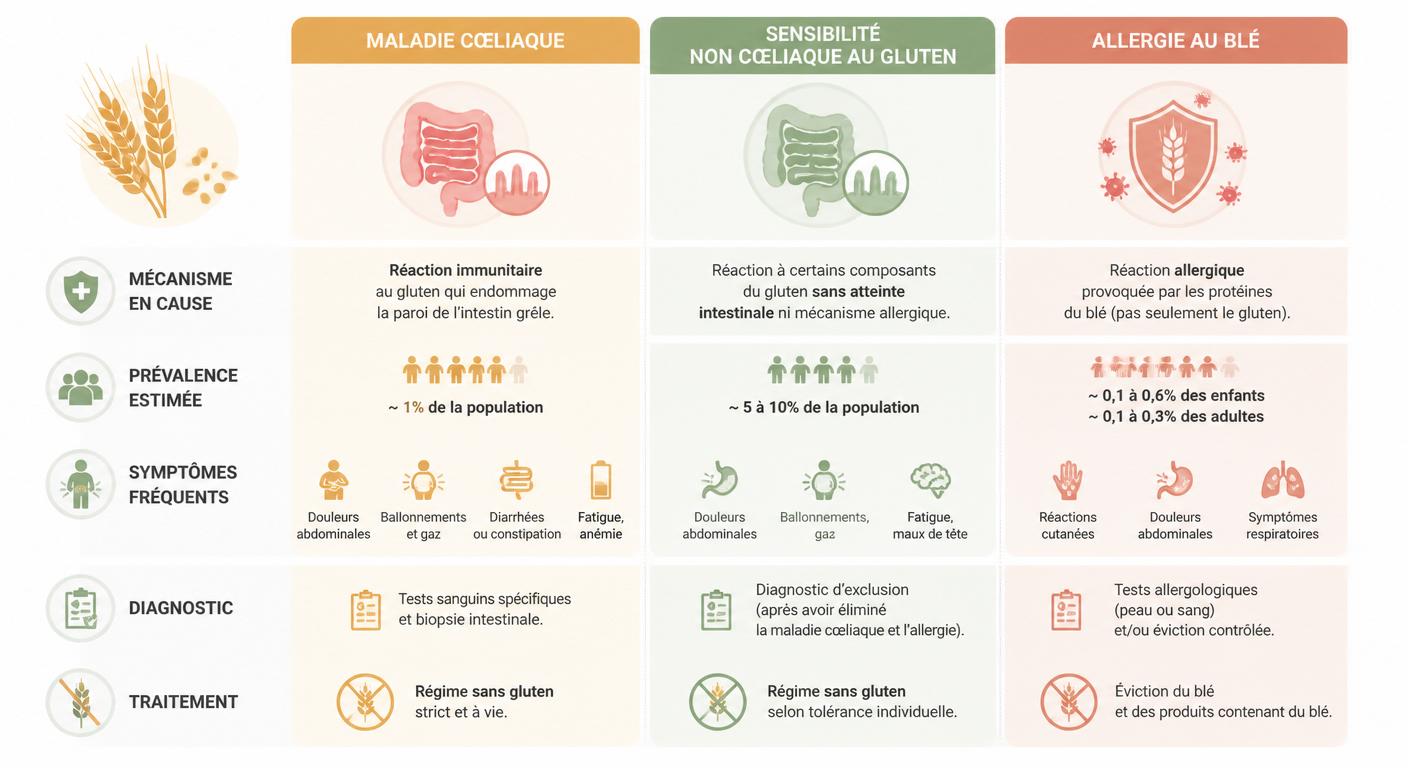 Infographie comparative des trois profils d'éviction du gluten