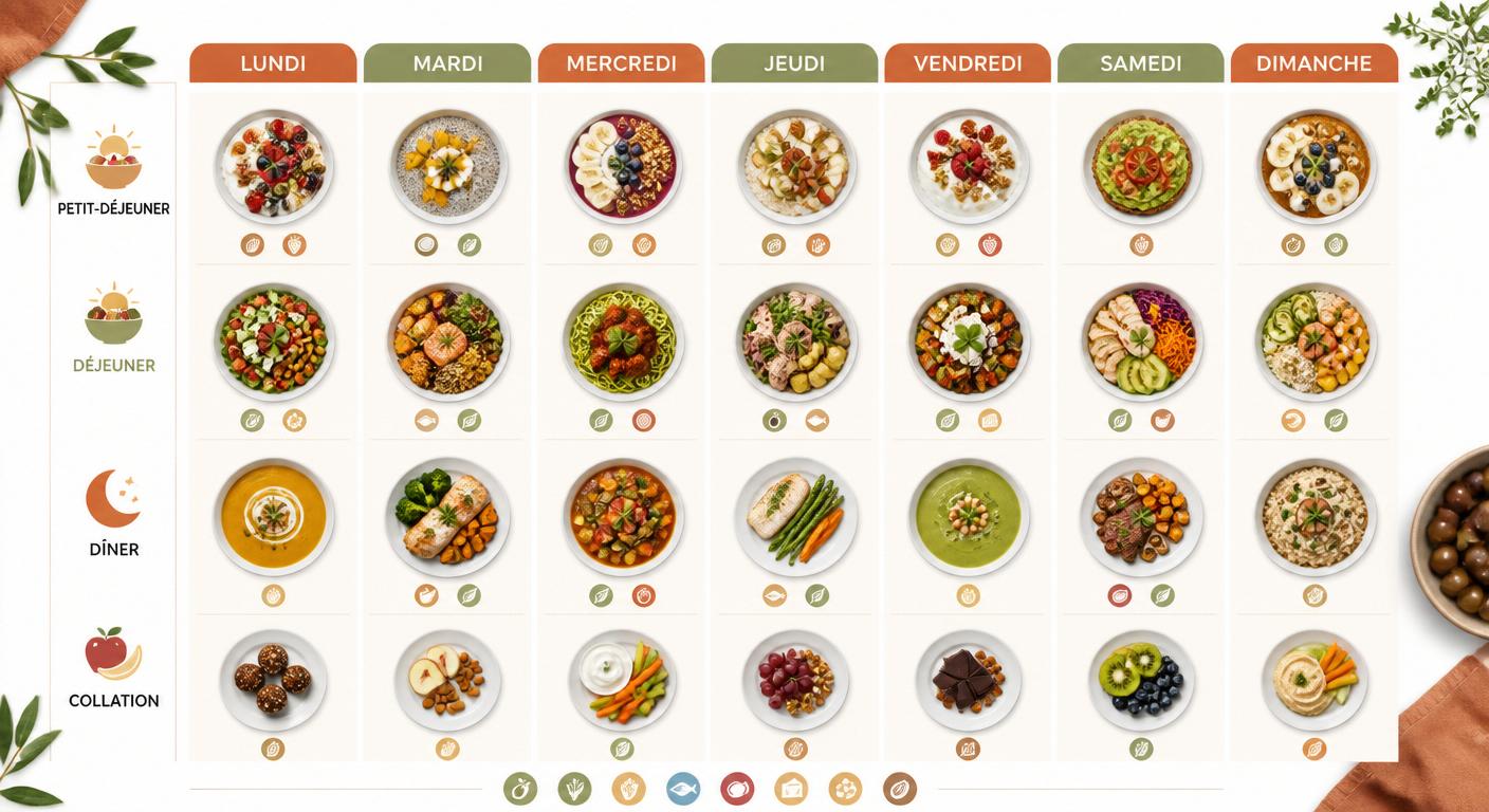 Planning hebdomadaire de menus sans gluten