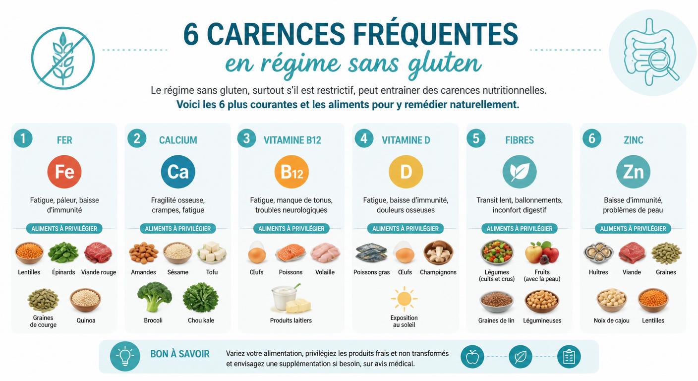Infographie des carences à surveiller en alimentation sans gluten