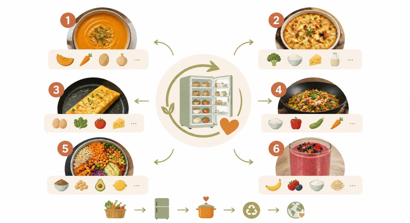 Infographie des recettes pour utiliser les restes du frigo