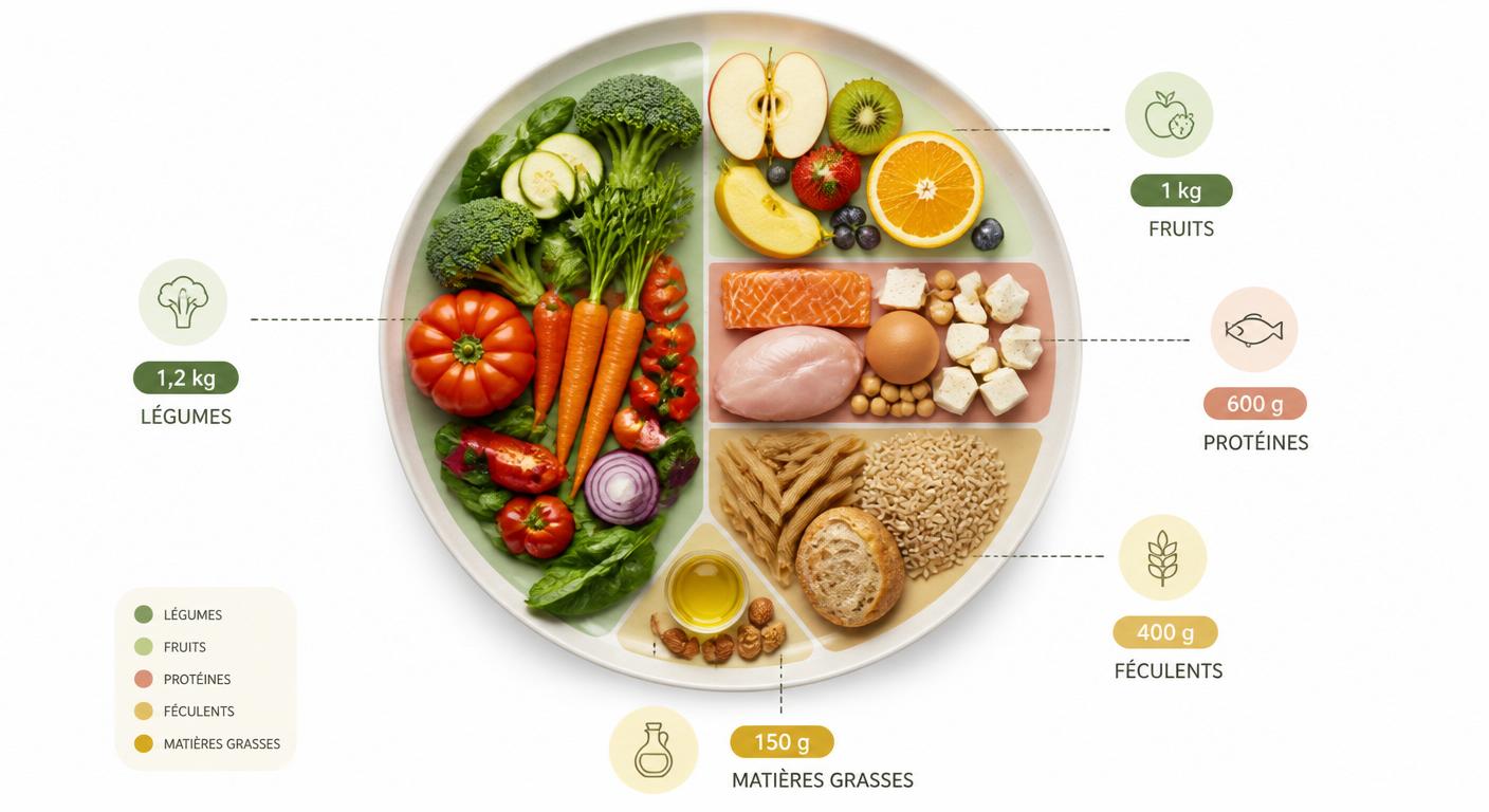Infographie des quantités hebdomadaires par personne pour un batch cooking équilibré