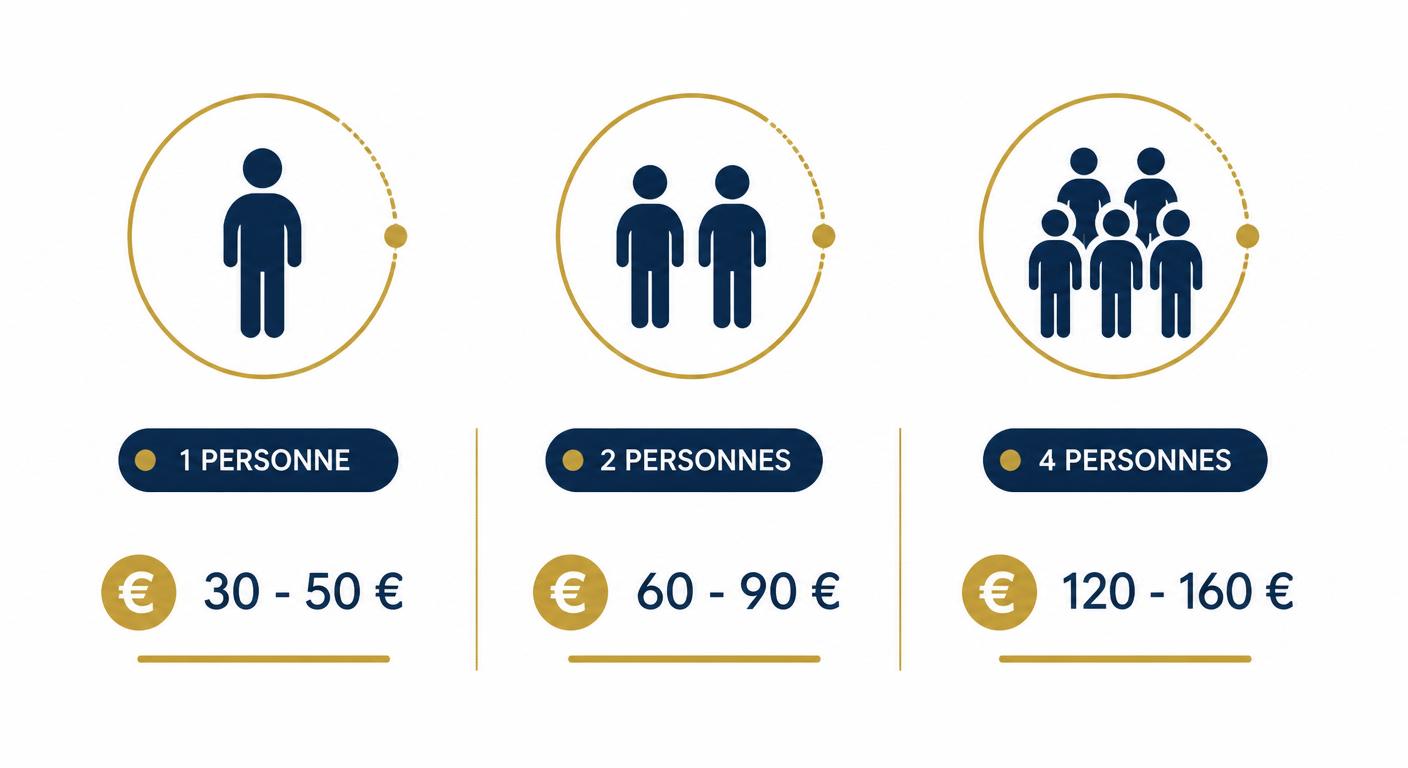 Infographie du budget hebdomadaire d'une liste de courses batch cooking selon la taille du foyer