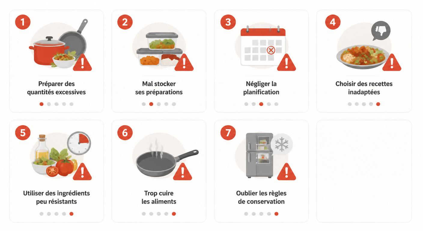 Infographie des sept erreurs fréquentes dans une liste de courses batch cooking