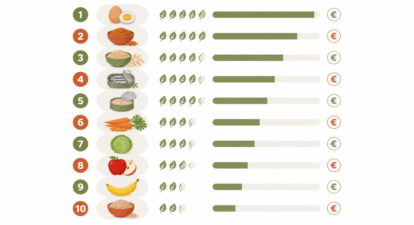 Infographie du top 10 des aliments offrant la meilleure densité nutritionnelle par euro