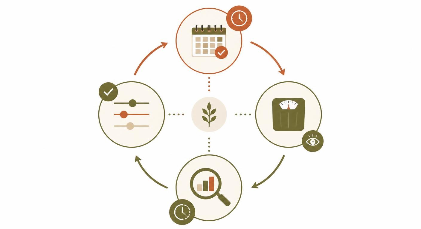 Infographie du cycle de suivi et d'ajustement des macros pour perdre du poids