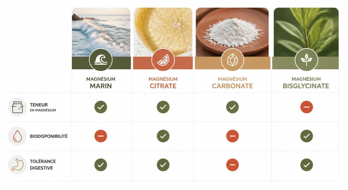 Infographie comparative des formes de magnésium et de leur biodisponibilité