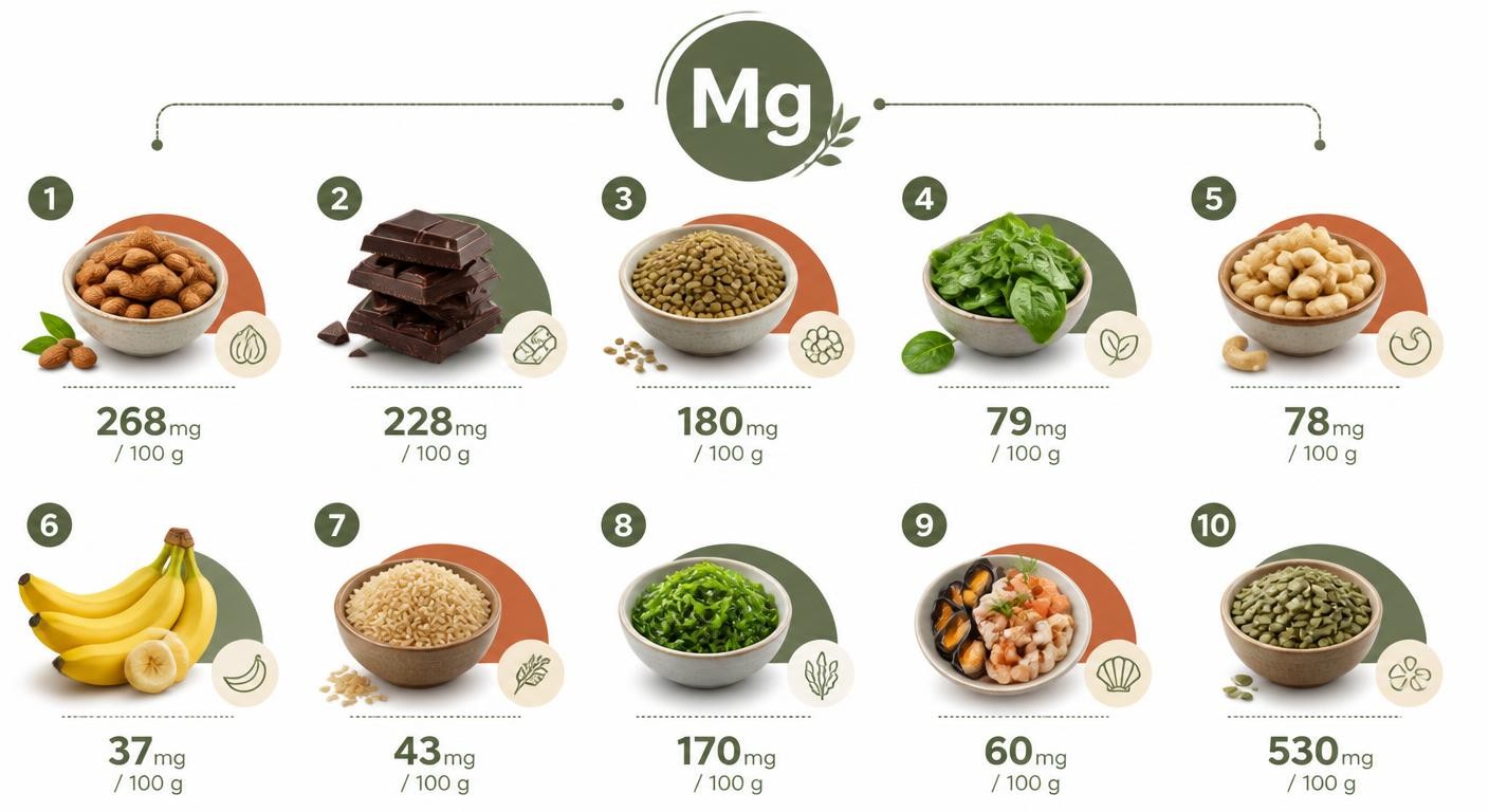 Infographie des dix aliments les plus riches en magnésium