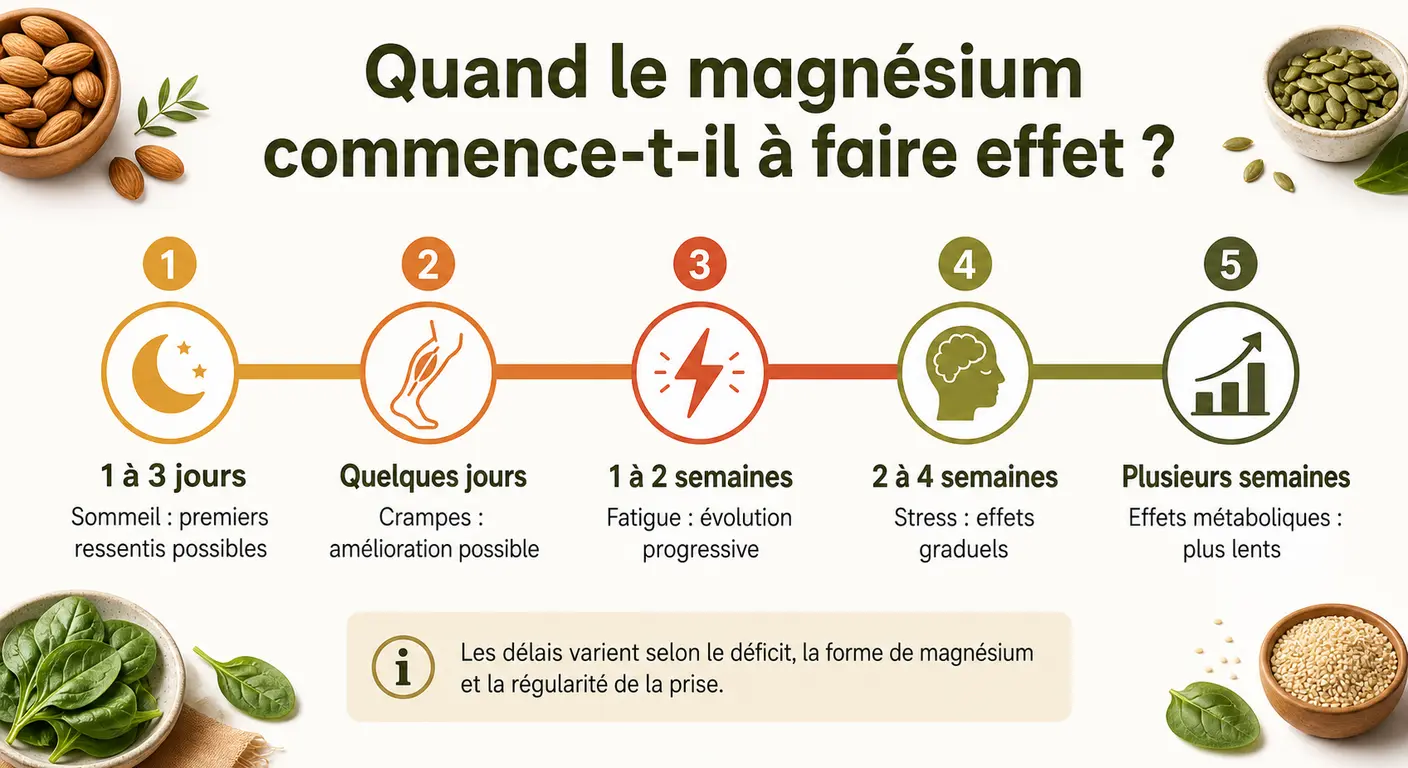 Frise chronologique du délai d'action du magnésium