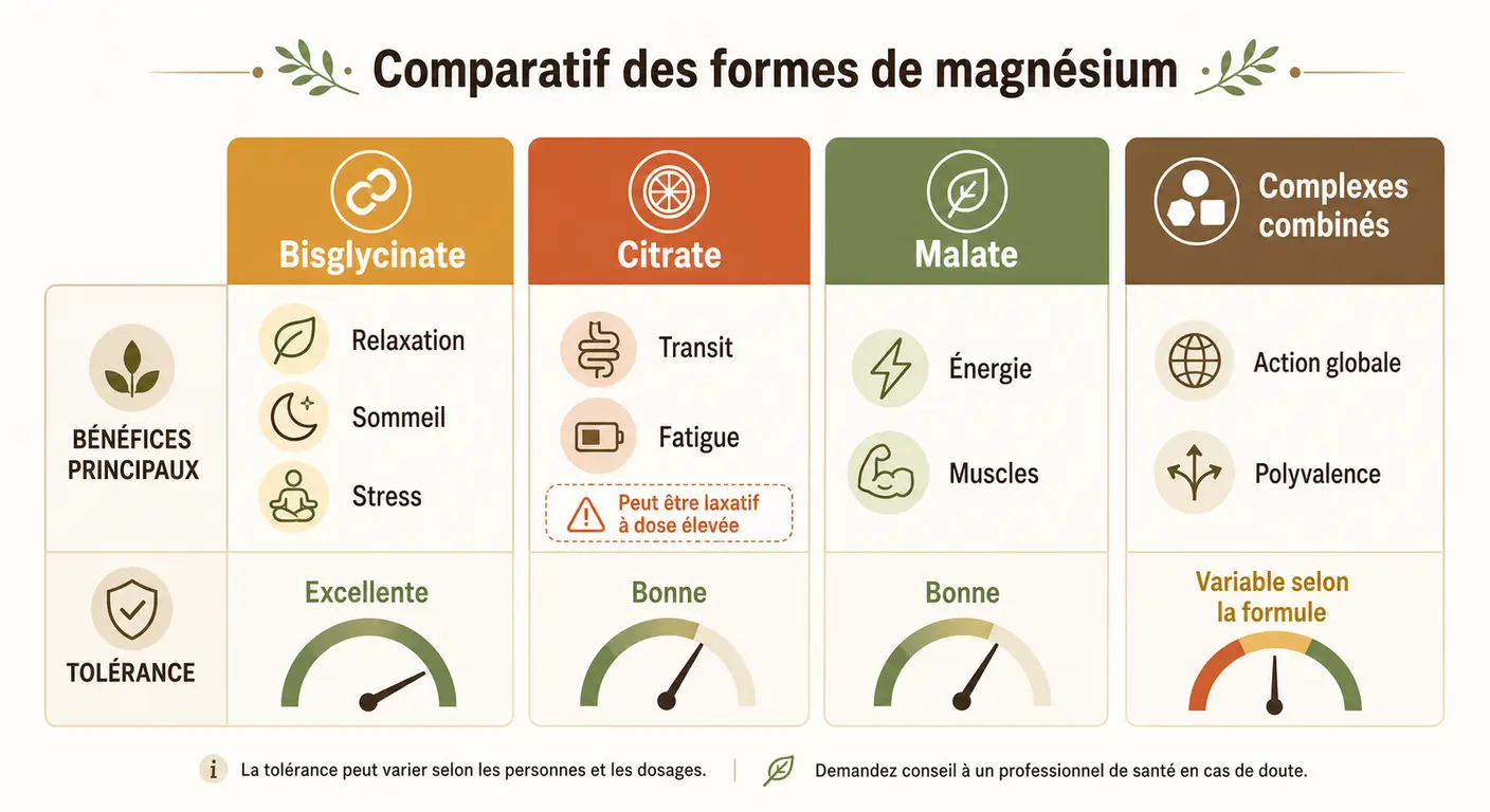 Infographie comparative des formes de magnésium