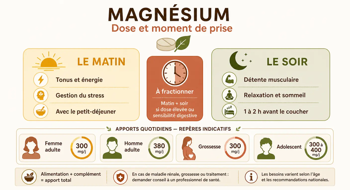 Infographie dose et moment de prise du magnésium