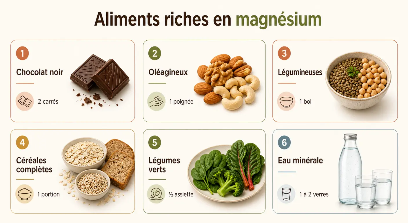 Infographie des aliments riches en magnésium et idées de repas
