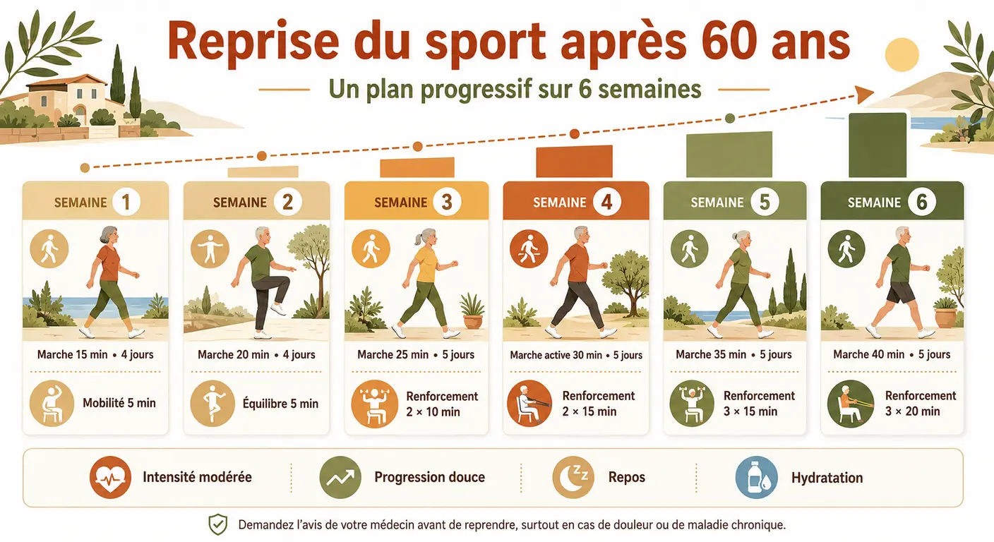 Plan de reprise du sport en 6 semaines pour maigrir après 60 ans
