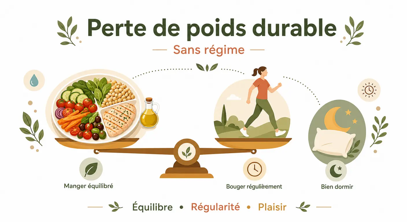 Infographie expliquant la perte de poids durable sans régime