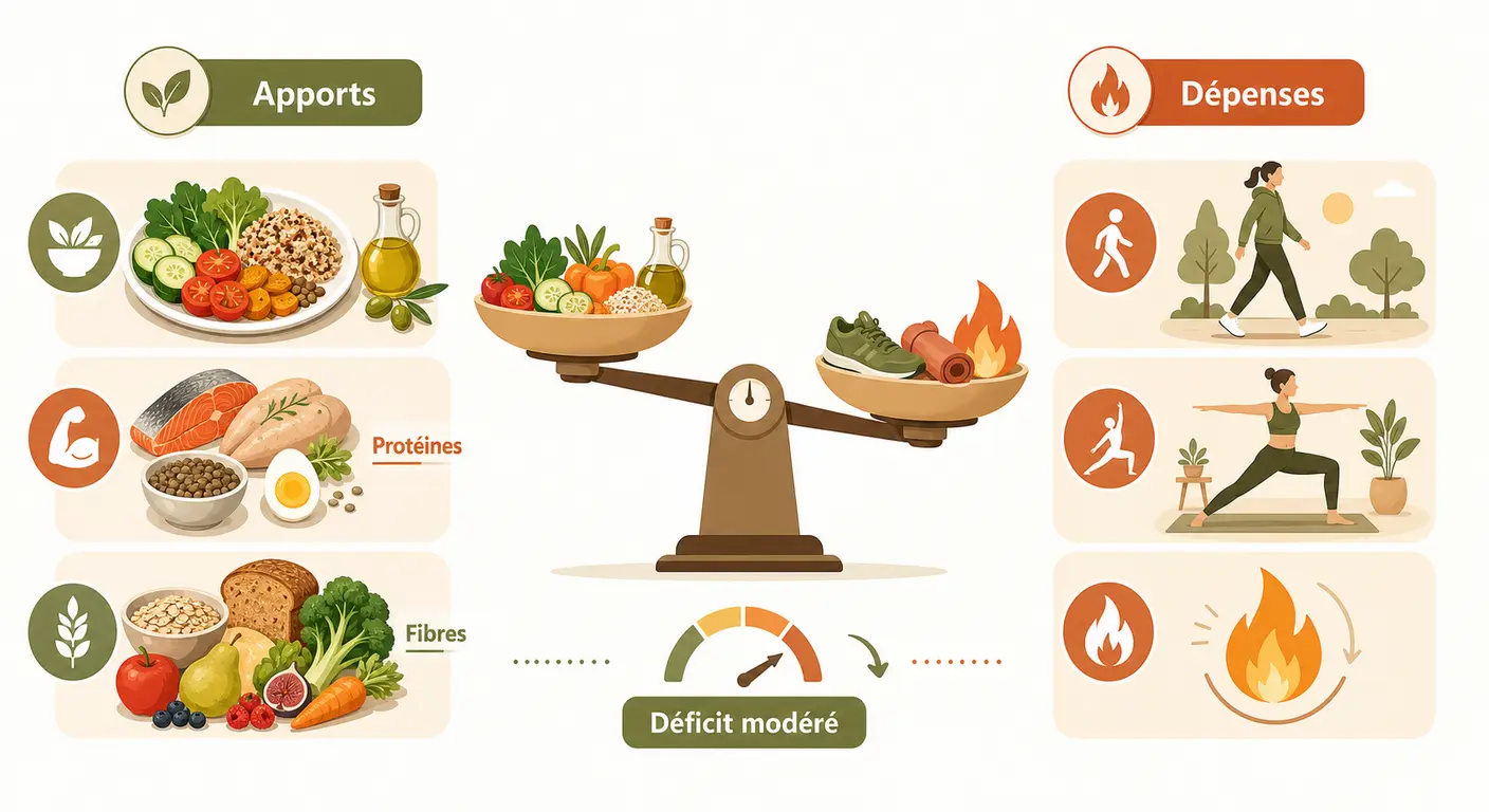 Infographie du déficit calorique modéré et intelligent