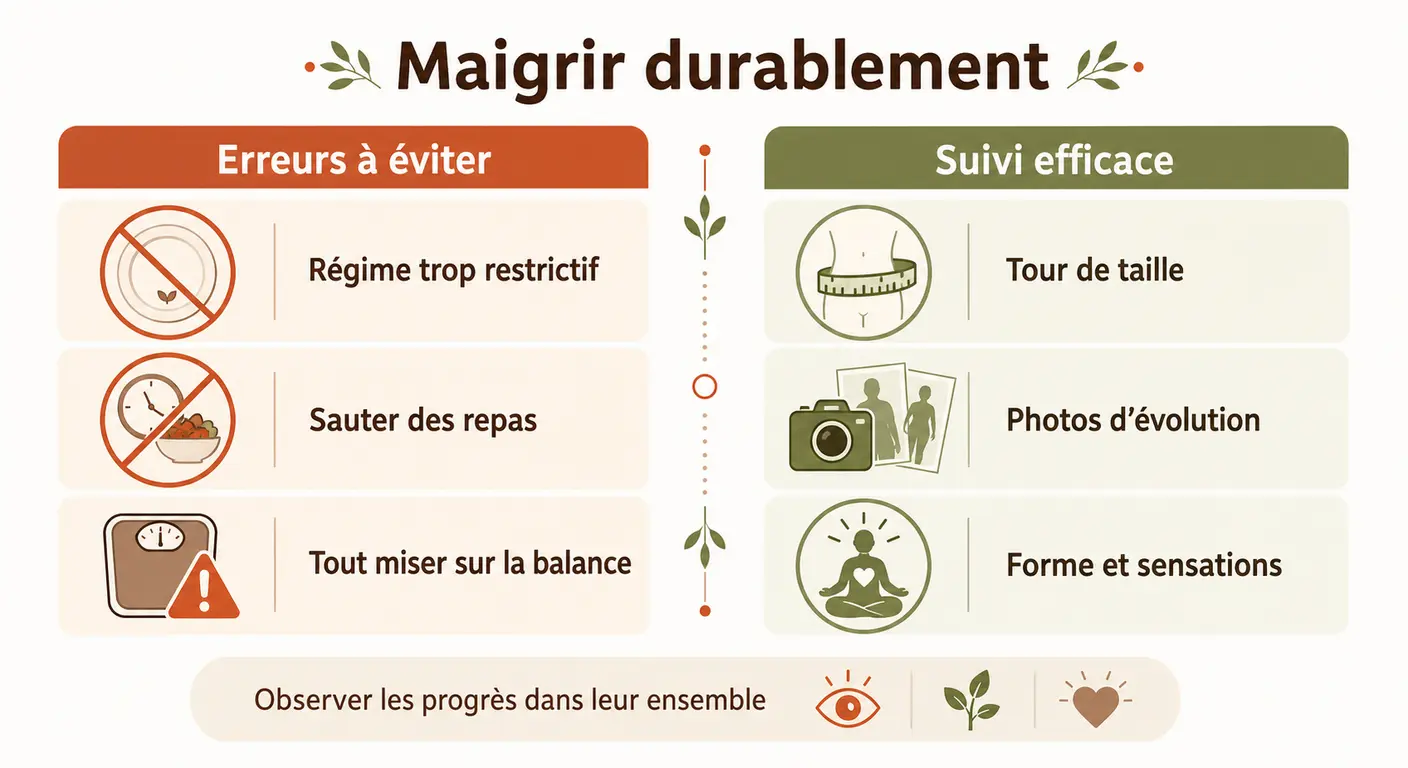 Infographie des erreurs à éviter et du bon suivi pour maigrir