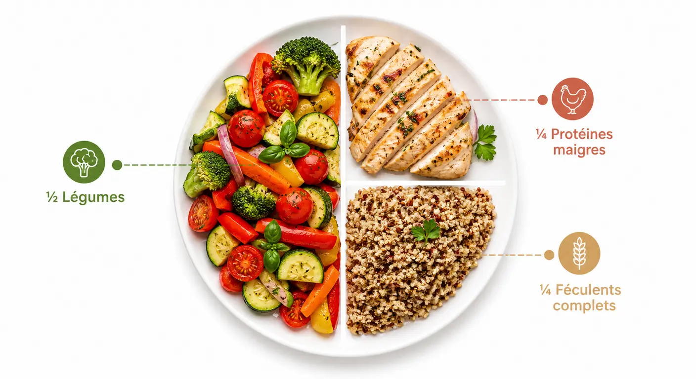 Infographie de l'assiette équilibrée pour maintenir un poids stable