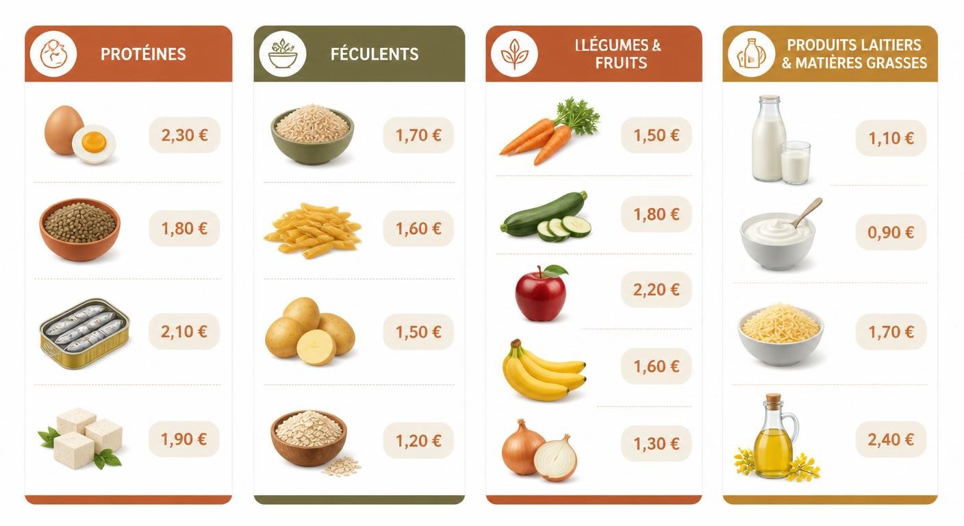 Liste de courses détaillée pour manger équilibré avec un budget de 30 euros par semaine