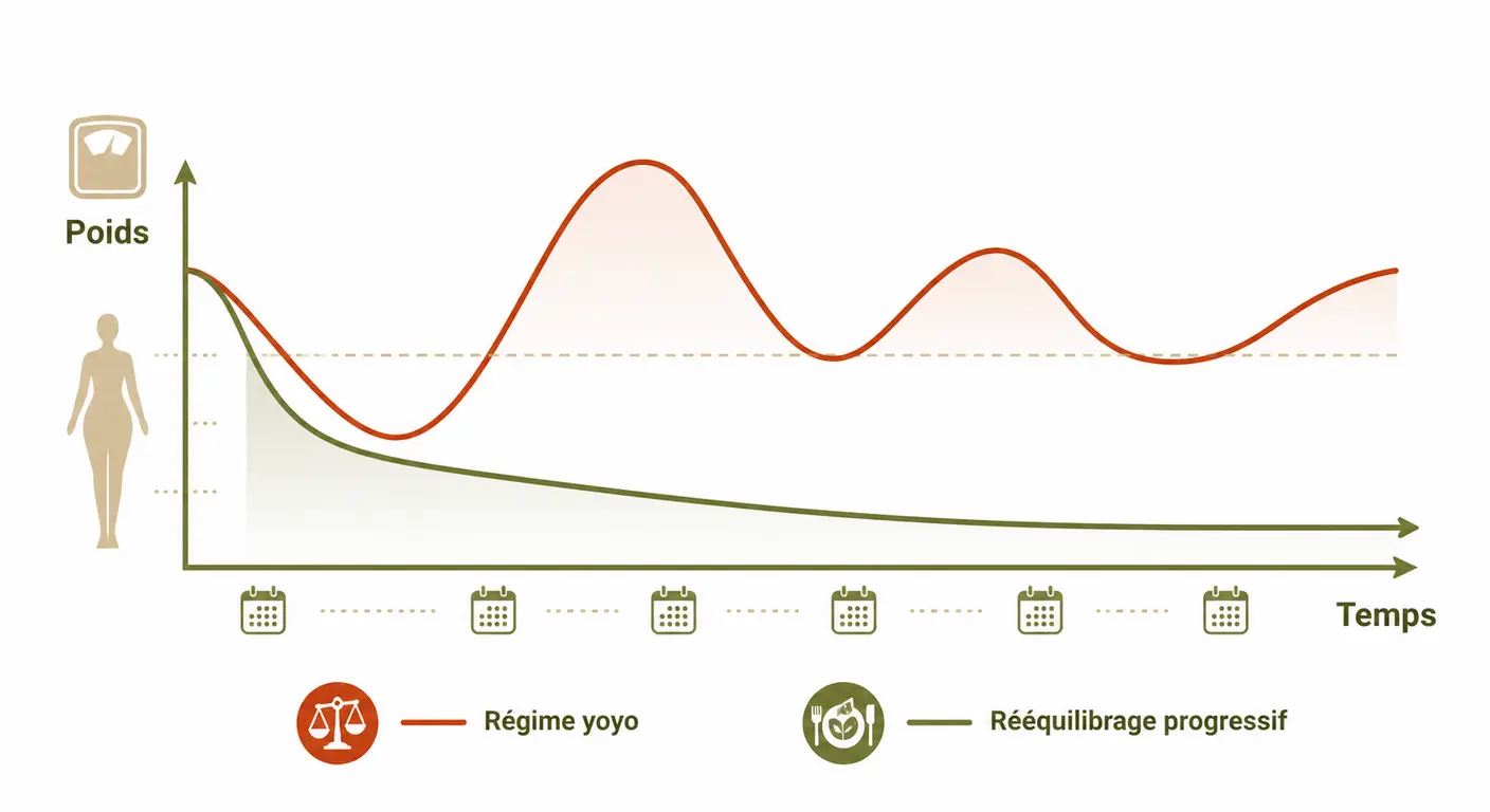Infographie de l'effet yoyo des régimes face à la courbe stable du rééquilibrage