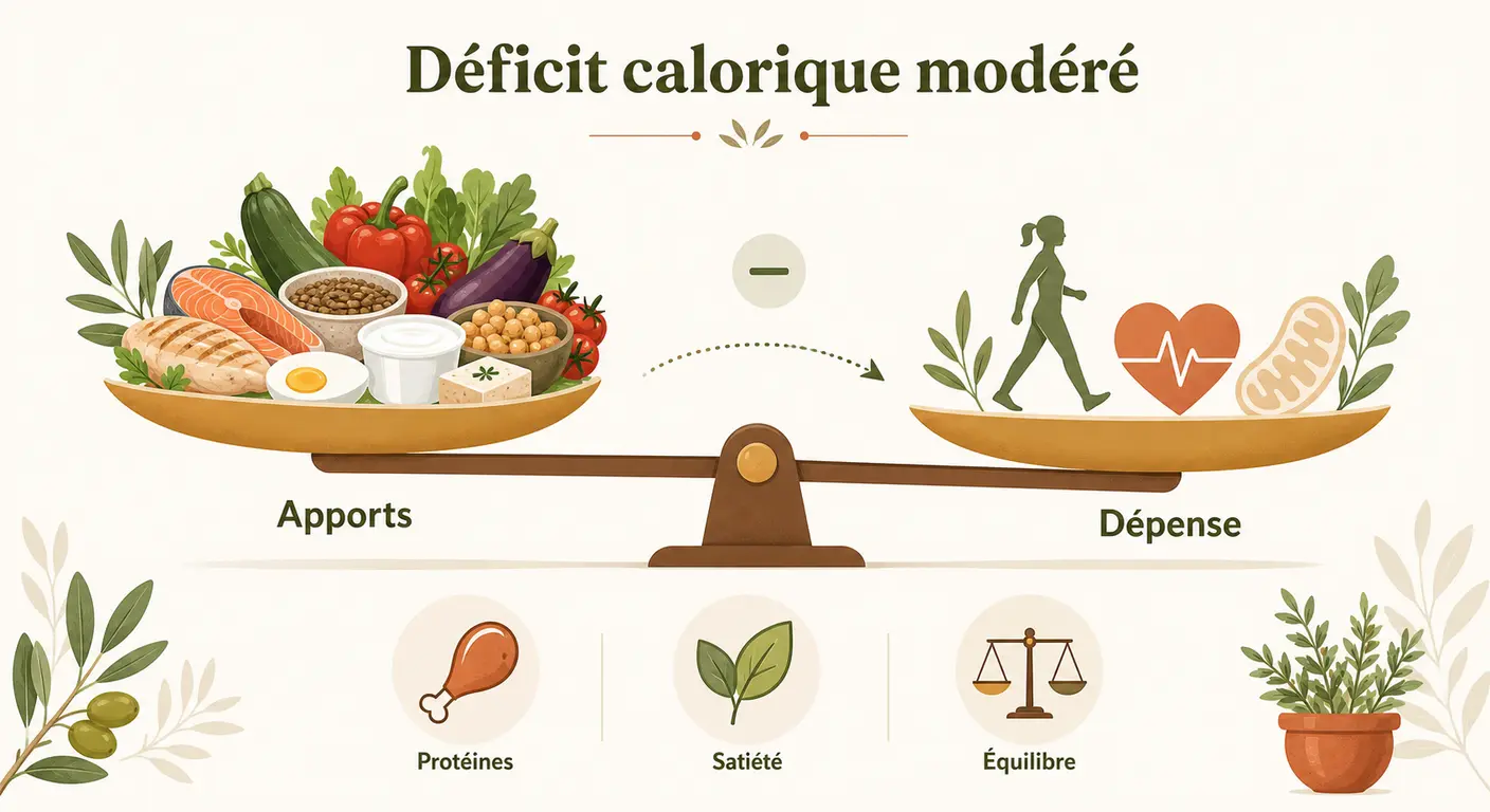 Infographie du déficit calorique intelligent pour perdre du poids sans se priver