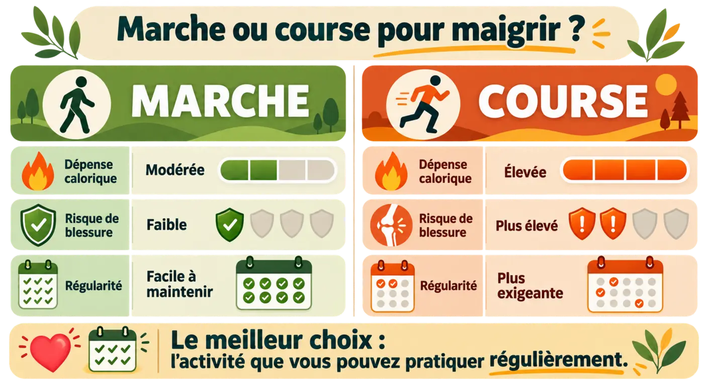 Comparatif marche rapide et course à pied pour la perte de poids