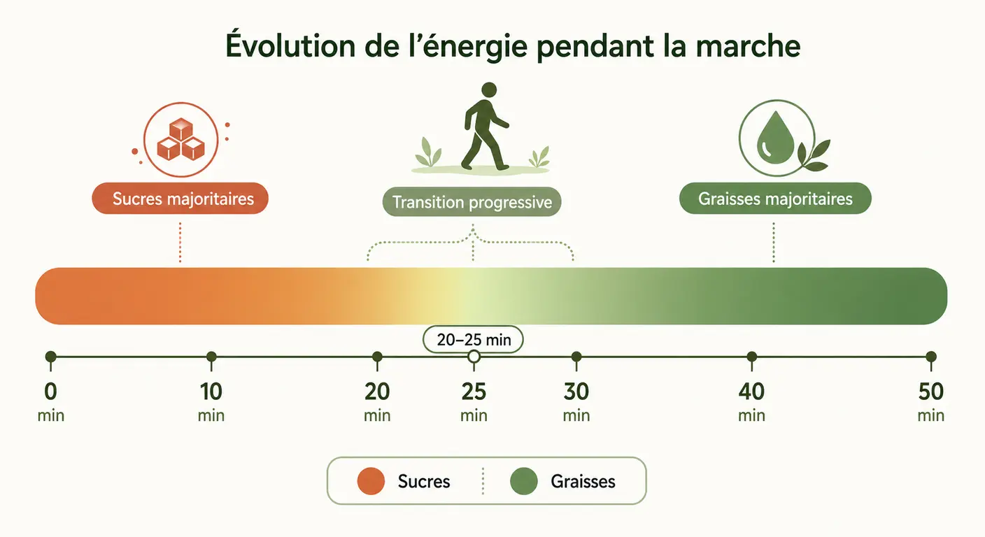 Frise montrant à partir de quand la marche brûle les graisses